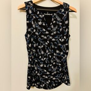 White House Black Market, Black & Blue Floral V-Neck Sleeveless Top, Size Medium